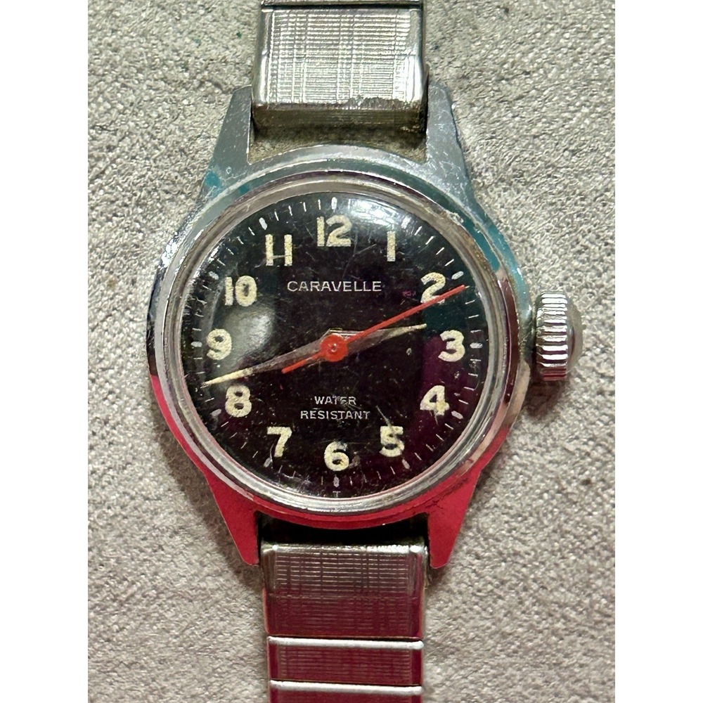 Vintage 1973 Caravelle Bulova Watch Womens Manual Wind Stretch Band READ